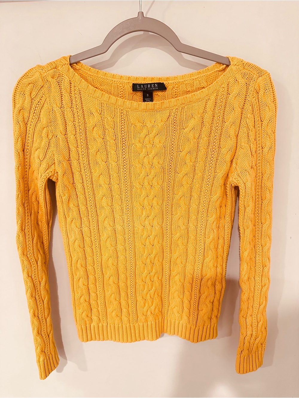 Ralph Lauren Yellow Cable-Knit Crewneck Sweater